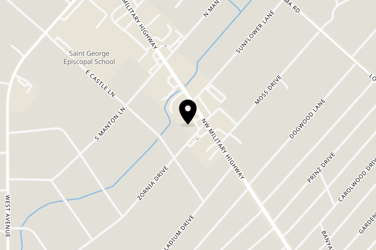 Map showing the location of Bilia Eatery on 1900 NW Military Hwy in Castle Hills